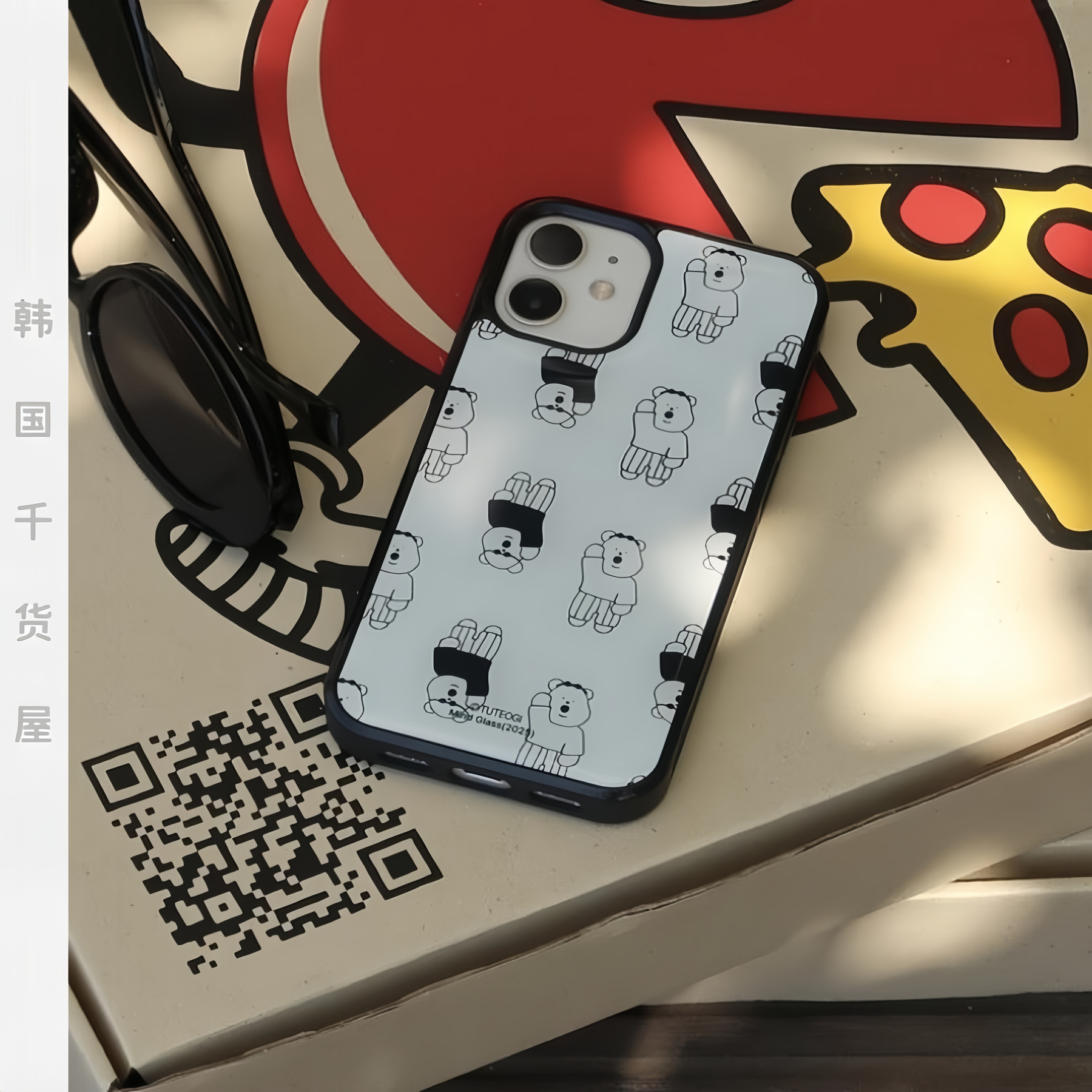 notthesamestudio韩国代购TUTEOGI黑白小熊黑边亚克力手机壳全包