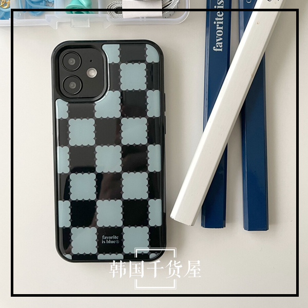 韩国midmaly正品代购小众设计潮酷格纹黑边全包手机壳情侣保护套