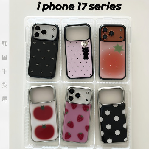 韩国代购ins风小众蝴蝶结波点17promax银边滴胶手机壳17pro全包壳