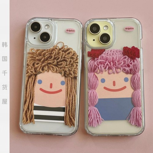 Delphin韩国代购ins风创意可爱照片DIY娃娃头发透明全包手机壳
