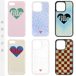 fille韩国代购 ins风豹纹爱心透明全包硬壳亮面菲林壳黑边滴胶硬壳