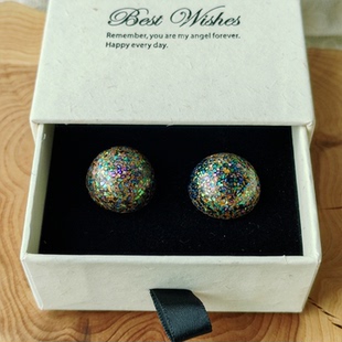 大漆耳钉约2.0半球满螺钿耳饰纯手工原创经典百搭非遗耳饰