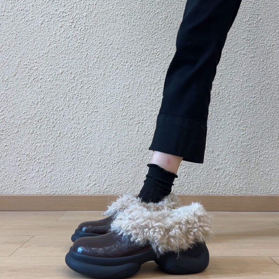 厚底粗跟内增高毛毛鞋女圆头
