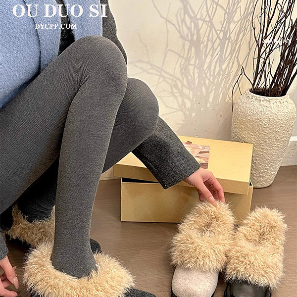 秋冬加绒方头粗跟玛丽珍单鞋