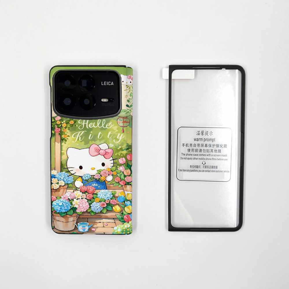 春日Kitty适用小米mixfold4手机壳卡通折叠屏MIXFOLD4皮质保护壳可爱凯蒂猫全包防摔清新绿磁吸中轴壳膜一体