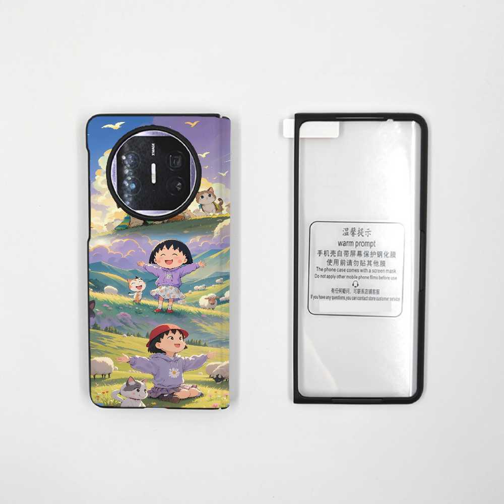 樱桃小丸子适用华为matex6手机壳卡通折叠屏matex5皮质保护壳可爱x3全包防摔小清新绿典藏版磁吸中轴壳膜一体