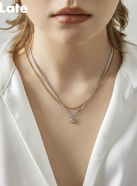 Be late 时髦金银撞色项链小众设计立体月牙锁骨链
