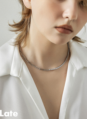 Be late  百搭锆石镶嵌链条拼接锁骨链 高级感小众项链