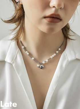 Be late  珍珠拼接项链小众ins简约爱心吊坠锁骨链