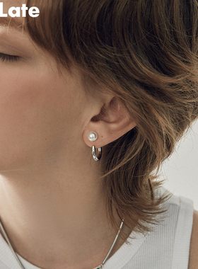 Be late 法式时髦小众设计耳环 珍珠金属两戴耳圈耳饰