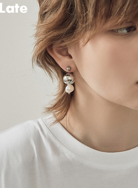 Be late 金属珍珠拼接耳环高级感金属ins风高街耳饰