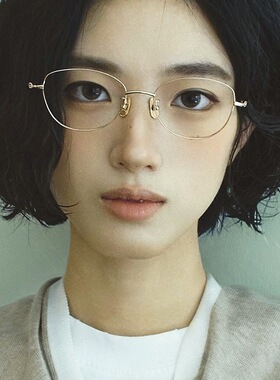 日系纯钛猫眼金丝时髦眼镜斯文气质女配近视高度数森系镜架F-5110