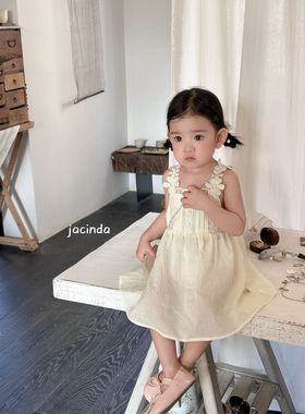 断码特价）2025夏新款Jacinda女童刺绣花朵吊带连衣裙韩系甜美裙