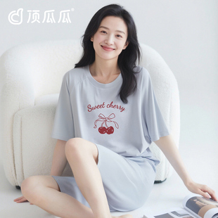 家居服可外穿 睡衣女夏天纯棉100%短袖 短裤 甜美套头少女生夏季 薄款