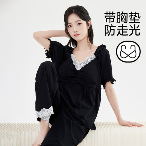 顶瓜瓜女款纯棉带胸垫睡衣