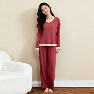 顶瓜瓜假两件拼接撞色纯棉套头家居服女春秋睡衣套装可外穿顶呱呱