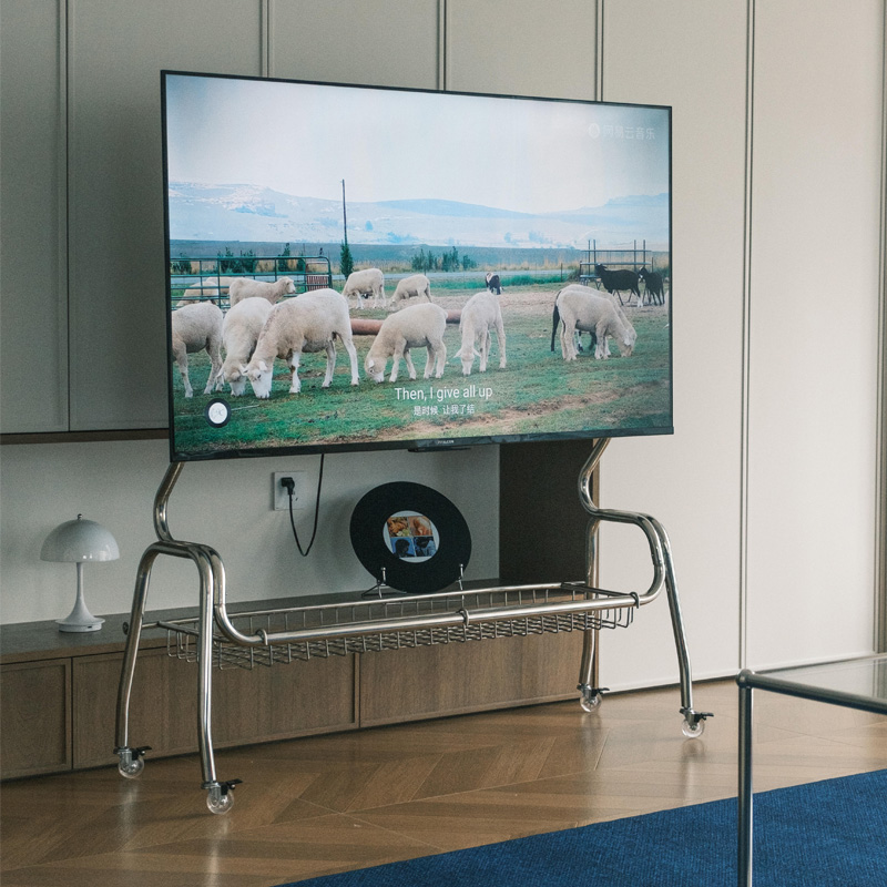 电视挂架工厂直销不锈钢电视机移动支架可储物电视架客厅带轮落地