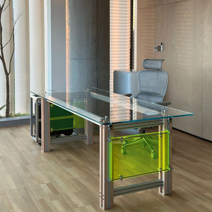 中古铝型材金属桌子长方形玻璃桌极简电脑桌书桌简约办公桌写字台