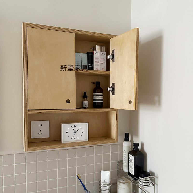 简约桦木壁挂收纳柜浴室上墙海洋板陈列架储物柜洗手台墙上橱柜子