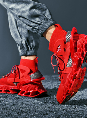 46高帮鞋男47特大码48休闲跑步鞋本命年红色网面运动鞋减震小红鞋