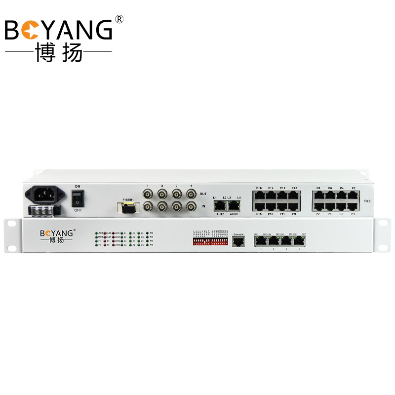 博扬 综合业务电话光端机 4路E1+8路电话+4路千兆隔离网口单纤12