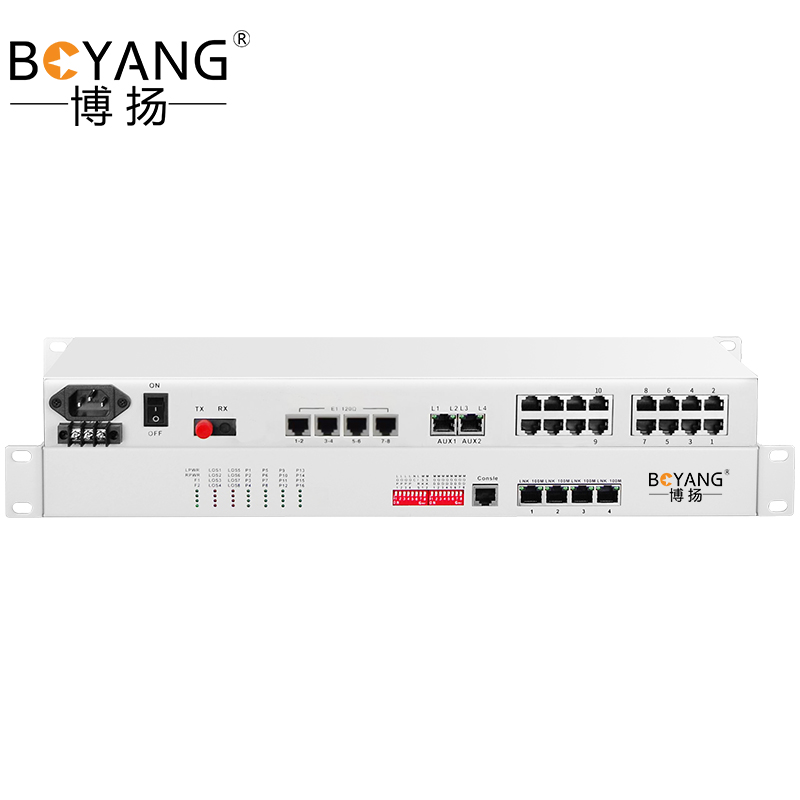 博扬 综合业务电话光端机8路E1+10路电话+2路百兆以太网物理隔离