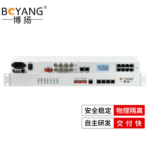 博扬 多功能综合业务电话光端机4路E1+2路电话+4路百兆BY-2P4E4EV
