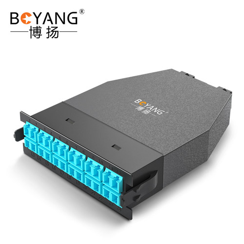 博扬 预端接24芯MPO转接盒 OM4高密度MPO转LC转换模块(2进24出O