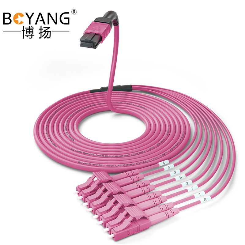 博扬 8芯MPO-LC光纤跳线母头O极性兼容MTP 3米 OM4万兆多模跳纤4