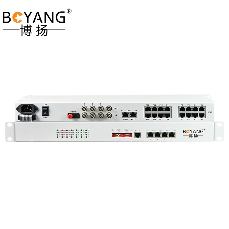 博扬 综合多业务电话光端机4路E1+12路电话+4路百兆以太网物理隔