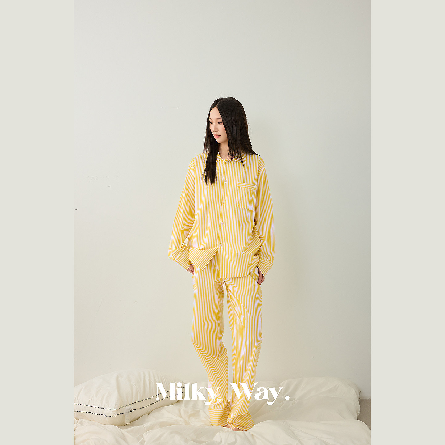 绪迹Milkyway小鸡黄色条纹纯棉高级感长袖长裤睡衣家居服时尚外穿 - 绪迹MilkyWay出品