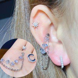 韩国耳骨钉耳屏耳蜗链链条锆石闪亮超闪甜酷ins螺旋耳堵拧球