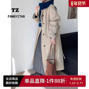 欧货中长款系带立领风衣羽绒服女2025冬季新款白鸭绒加厚收腰外套