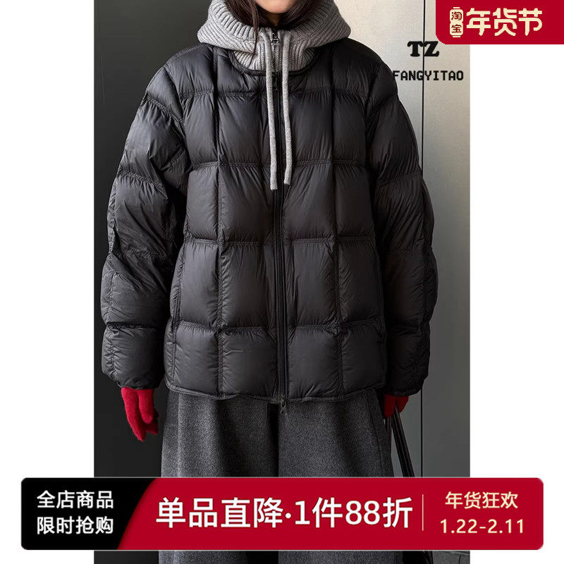 泡芙羽绒服女2025冬装新款加厚方格针织连帽超轻短款90白鸭绒外套