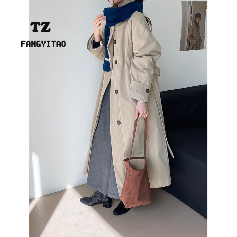 欧货中长款系带立领风衣羽绒服女2025冬季新款白鸭绒加厚收腰外套