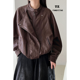 高级感宽松皮衣外套女短款 原创秋季 小个子机车服夹克上衣小立领潮