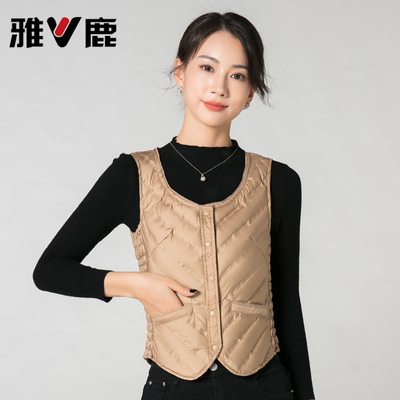 按扣百搭短款圆领无缝羽绒马甲女