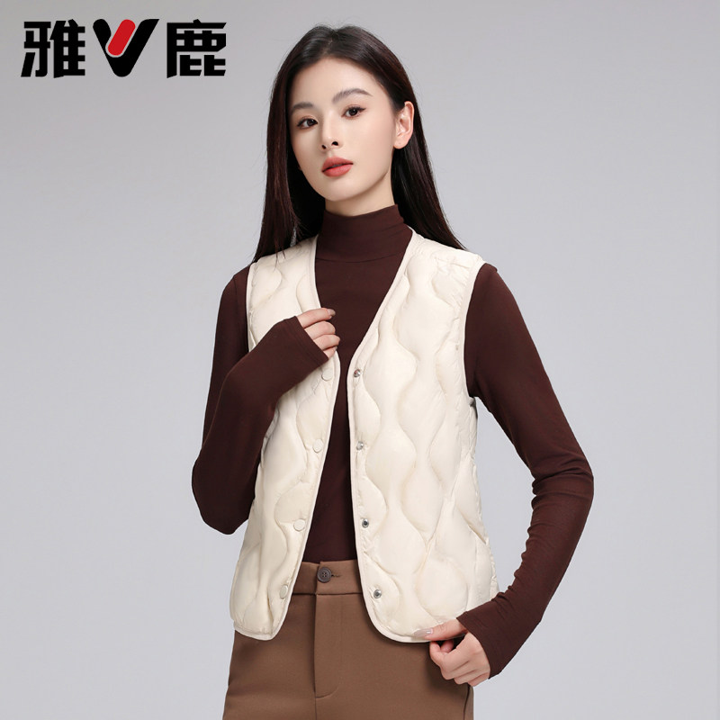 百搭短款V领轻薄羽绒马甲女