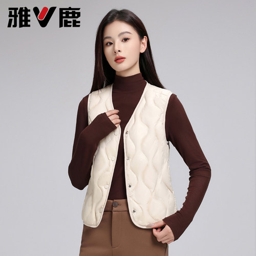 百搭短款V领轻薄羽绒马甲女