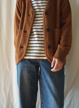 重温旧时光MHL复古宽松V领两色澳羊毛开衫