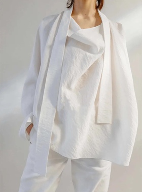 浪漫舒展Lemair* 飘带荡领dry silk干燥真丝艺术感衬衫