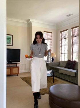 去野外吧 theBarnne*中长款工装风口袋拉链白色牛仔裹身半裙