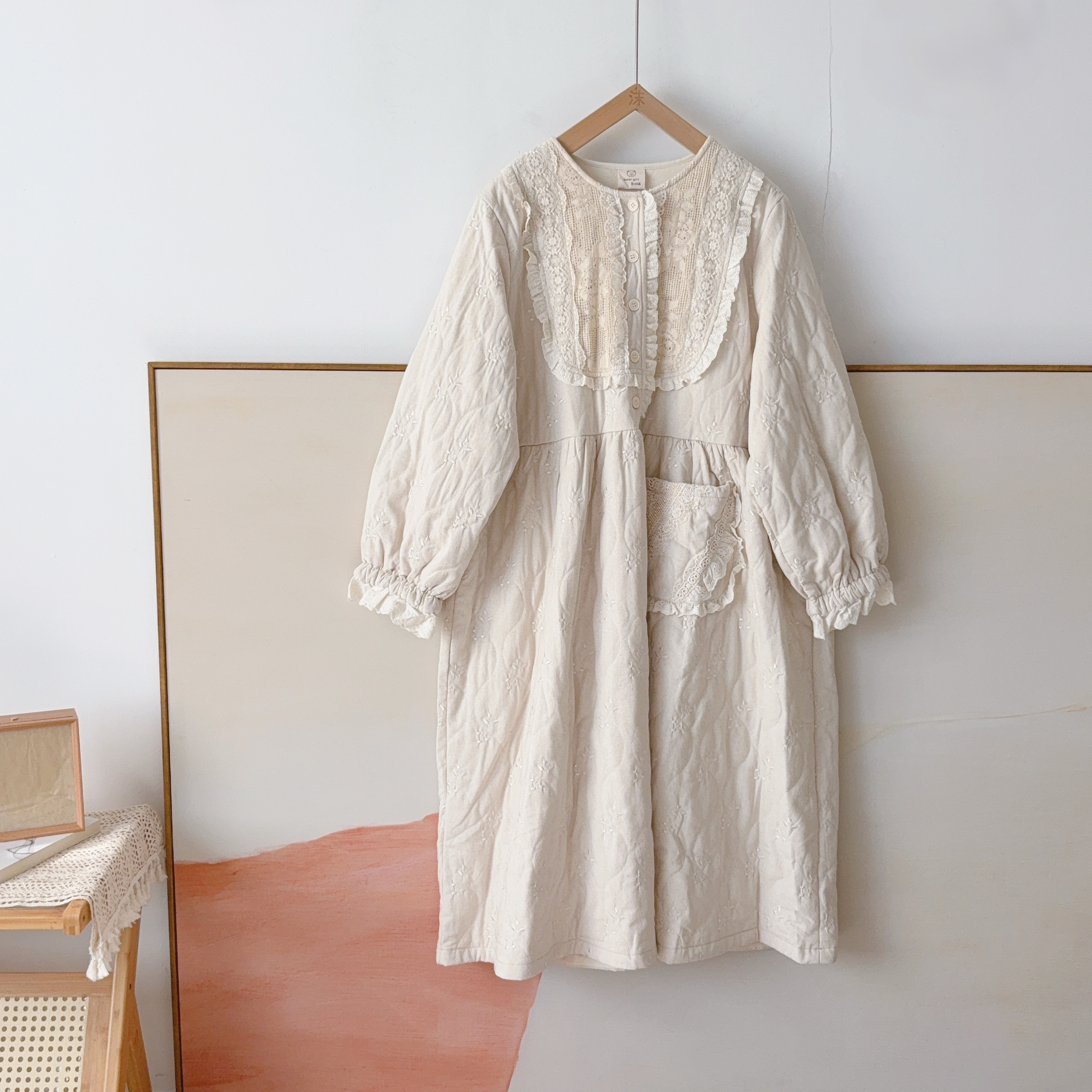 连衣裙熊姑娘森日系夹棉加厚刺绣拼花边宽松小众棉布裙子06591152