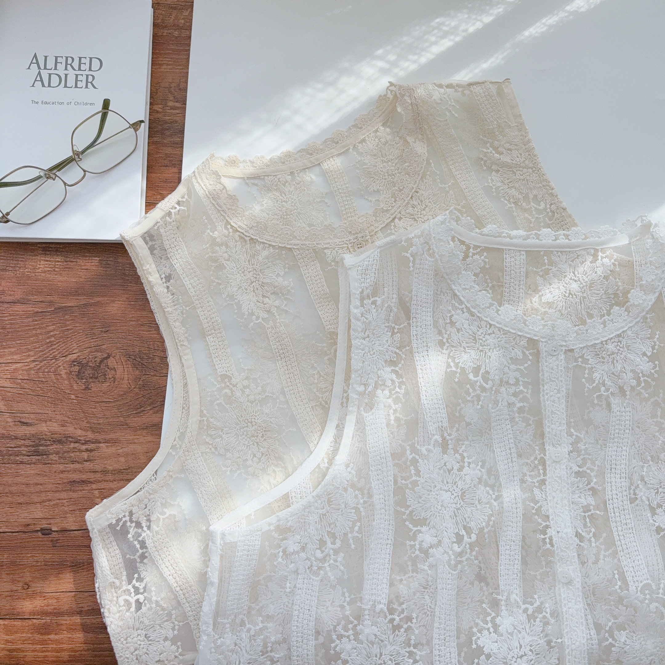 蕾丝马甲甜美森系减龄欧根网纱重工刺绣透明无袖背心叠穿外搭6923