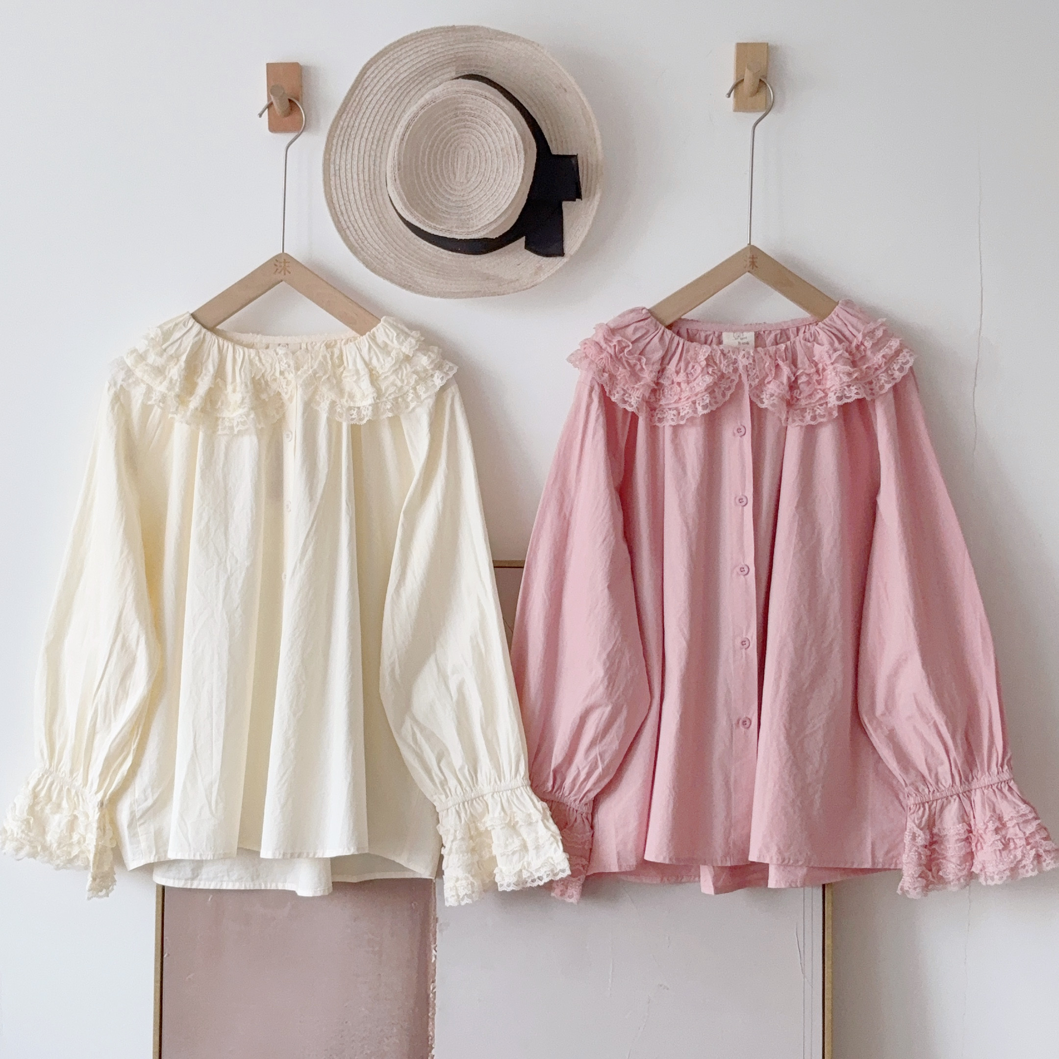 衬衫 熊姑娘森日系甜美花边娃娃领宽松小众棉布长袖上衣06592007