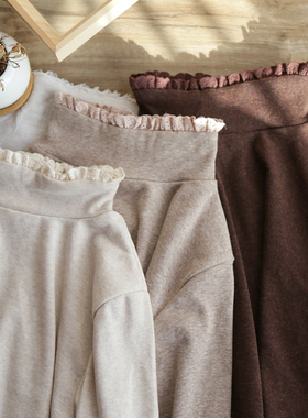 T恤新 日系半高领拼花边柔软纯色棉质长袖打底衫上衣3897