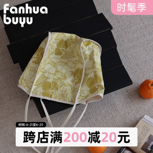 梵花不语新款2024女夏单肩包出行通勤大容量线条花水桶包时尚布包