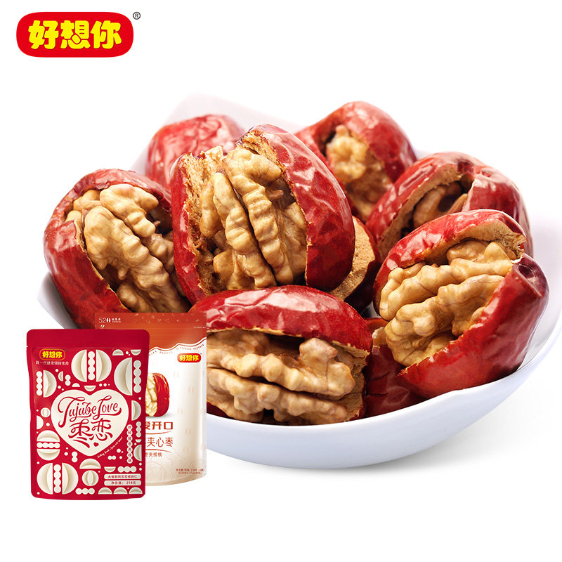 好想你红枣夹核桃夹心枣218gx2袋即食新疆和田骏无核枣核桃仁
