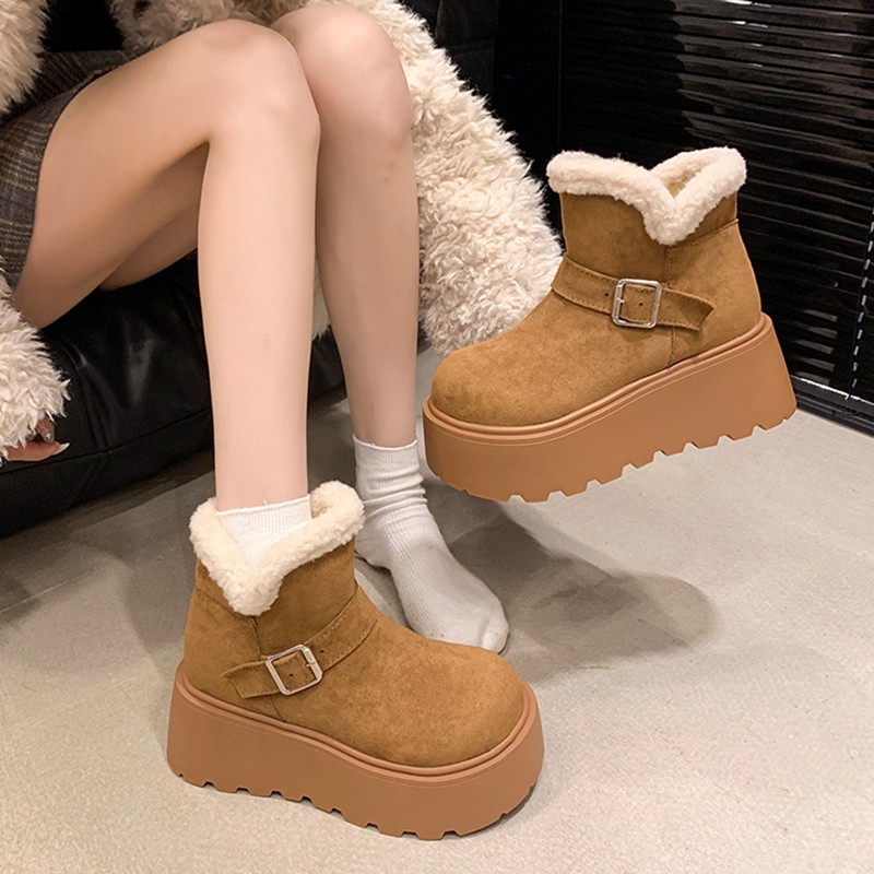 厚底增高雪地靴女2025冬季新款加绒加厚短靴小个子松糕保暖棉鞋子