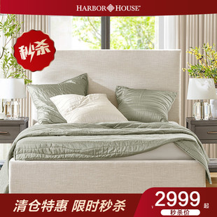 现代家具布艺婚床小户型卧室主卧大床实木双人床 HarborHouse美式
